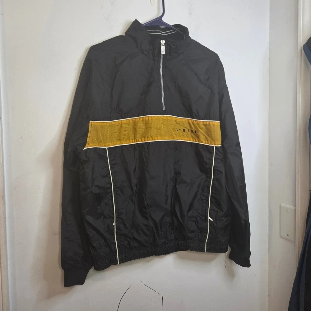 Vintage Nike Windbreaker Mens Medium Black Yellow Half Zip Nylon Jacket F8 SDN
